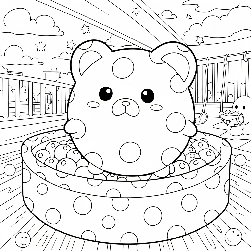 Página para Colorear Parque de Pelotas de Dibujos Animados con Lunares Medianos coloring page printable