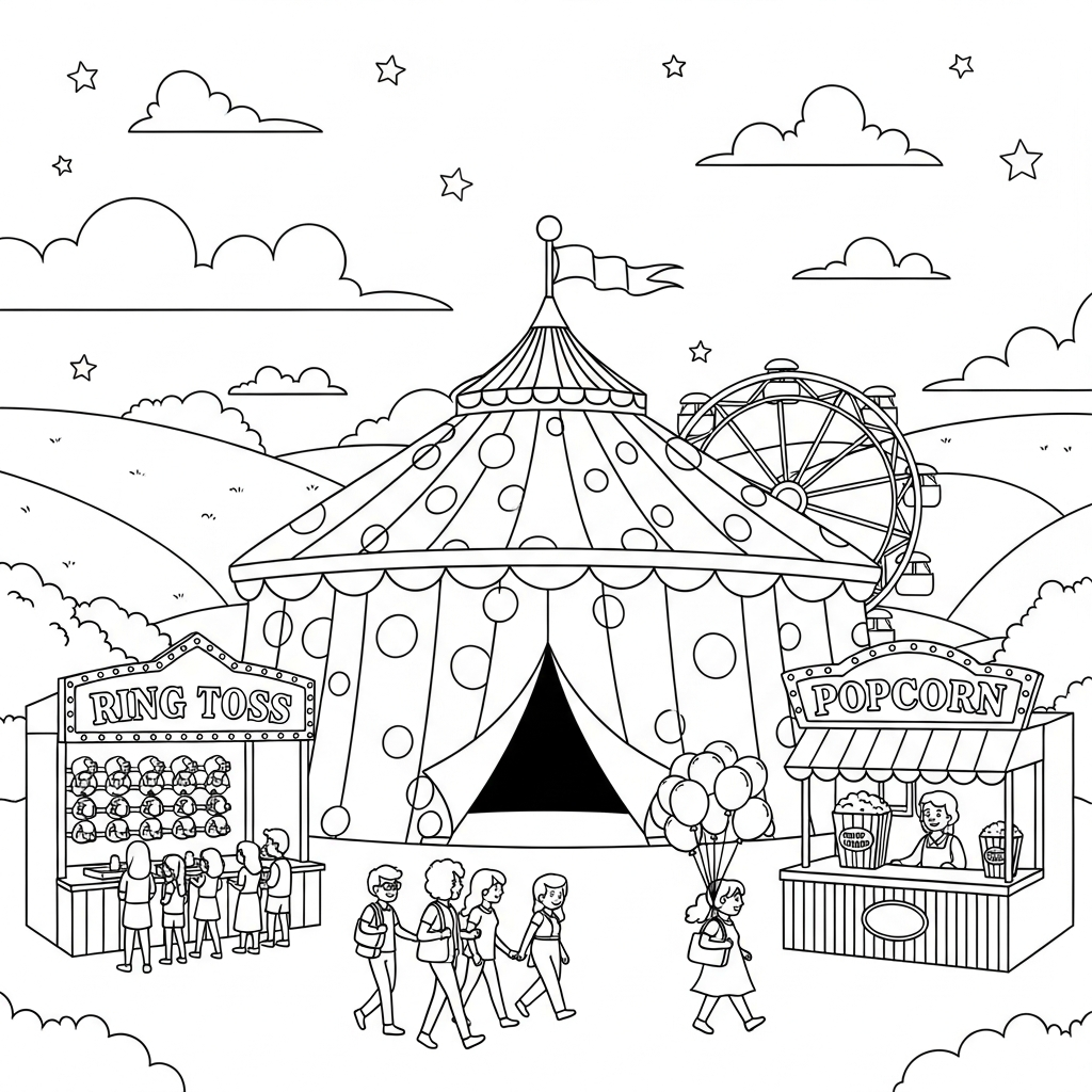 Medium Cartoon Polka Dot Circus Tent Coloring Page coloring page