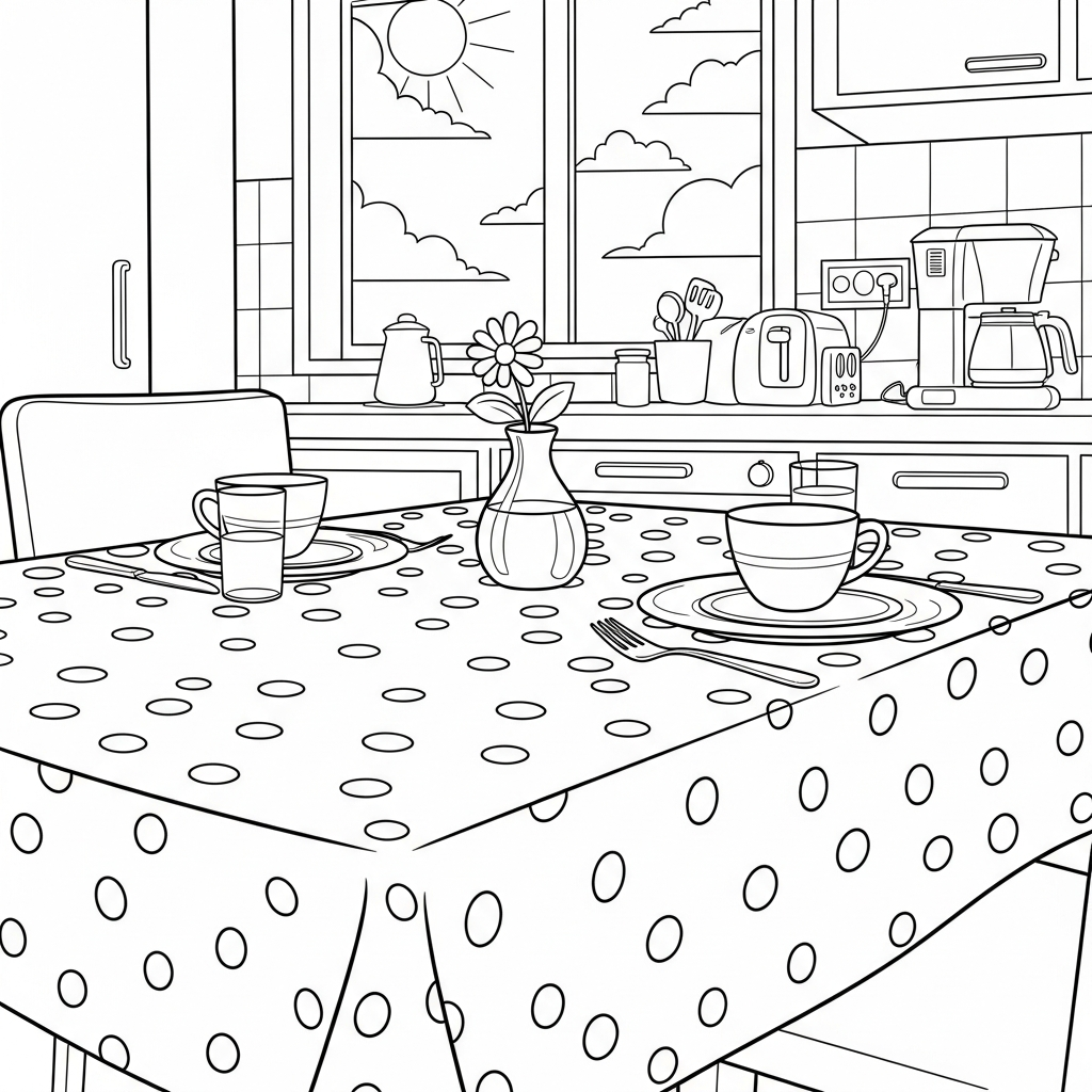 Mittelgroßes Cartoon-Punkt-Tischdeckchen Ausmalbild für die Küche coloring page