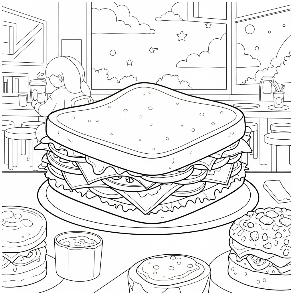 Middelgrote Cartoon Sandwich In Schoolkantine Kleurplaat coloring page
