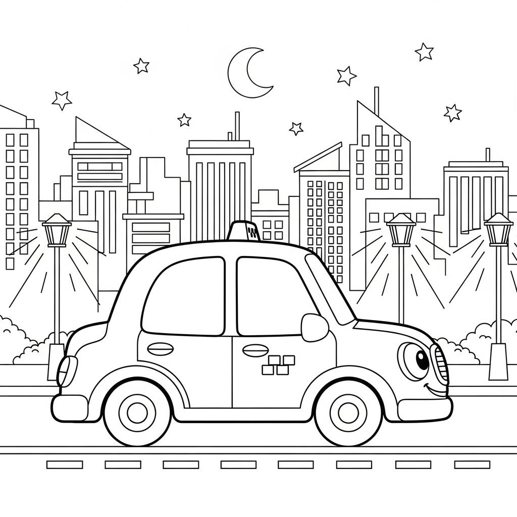 Medium Cartoon Taxi Cab Coloring Page for Kids coloring page