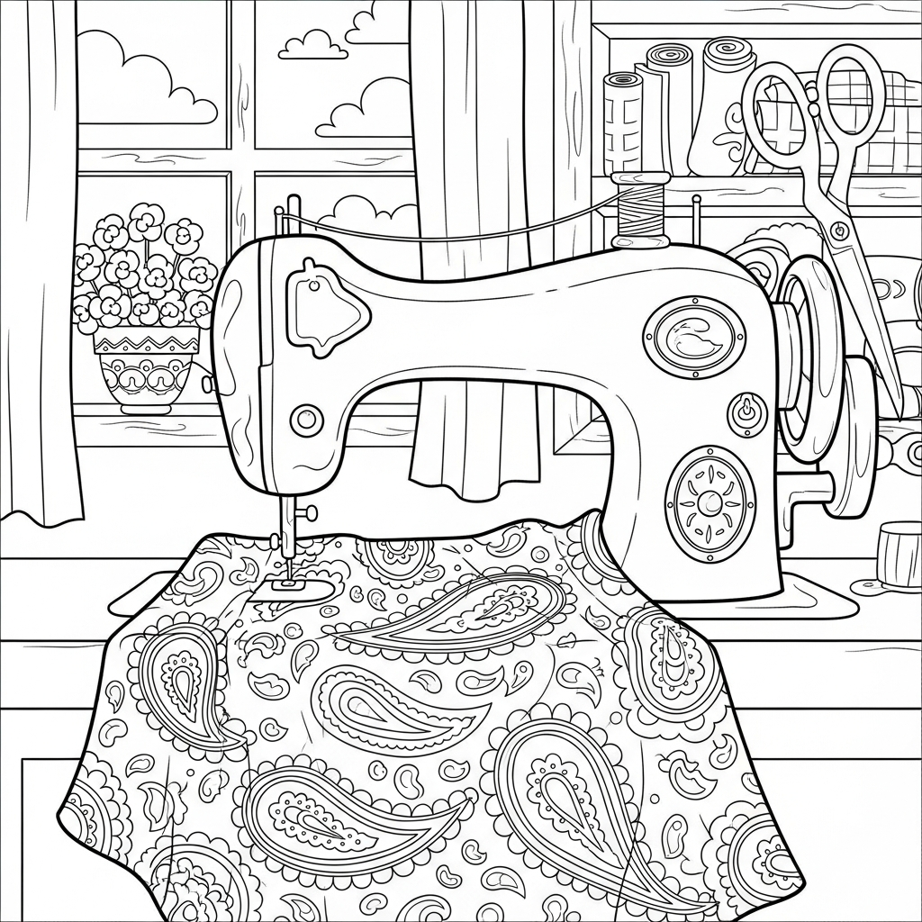 Mittelgroßes Cartoon-Vintage-Paisley-Stoffmalbuch coloring page