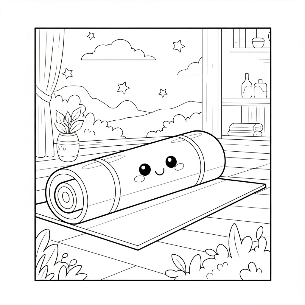 Mittlere Cartoon Yoga Matte Im Studio Ausmalbild coloring page printable