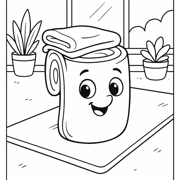 Mittelgroße Cartoon-Yogamatte mit gefalteter Decke Ausmalbild coloring page printable