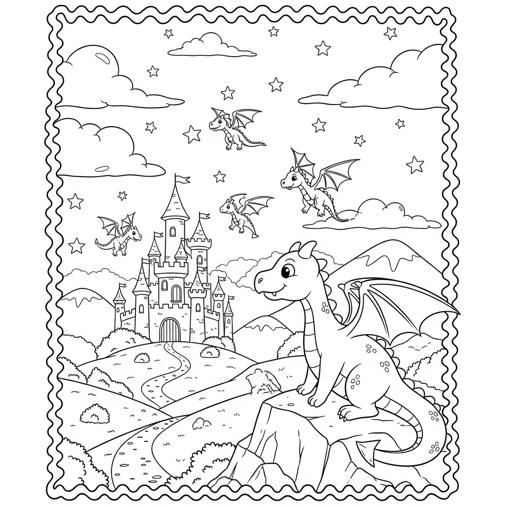 Middelgrote Cartoon Zigzag Rand Kleurenpagina coloring page