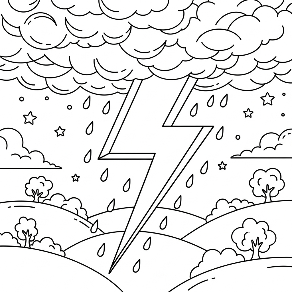 Página para Colorear: Relámpagos Zigzagueantes Medianos en un Cielo Tormentoso coloring page