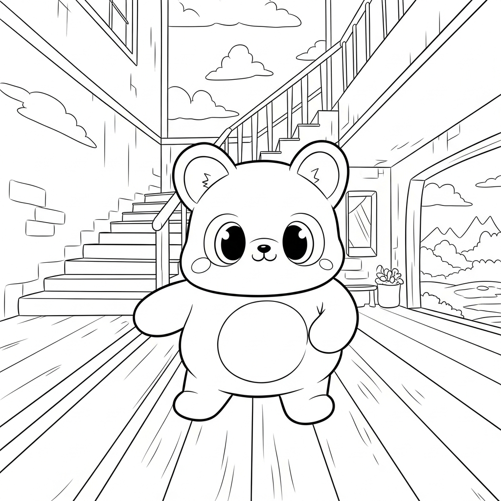 Medium Cartoon Zigzag Staircase Interior Coloring Page coloring page